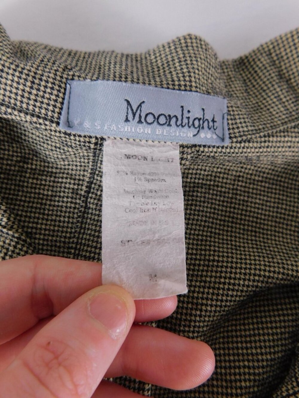 Moonlight Blazer Womens M Beige Check 3/4 Sleeve Button Front Pockets Jacket - Picture 11 of 12